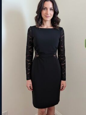 Laundry By Shelli Segal Black Dress with Lace Sleeves